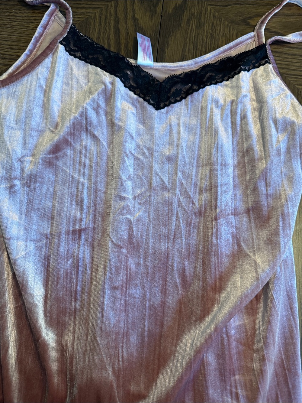 No Boundaries Dusty Pink Satin Slip with Black Lace Trim